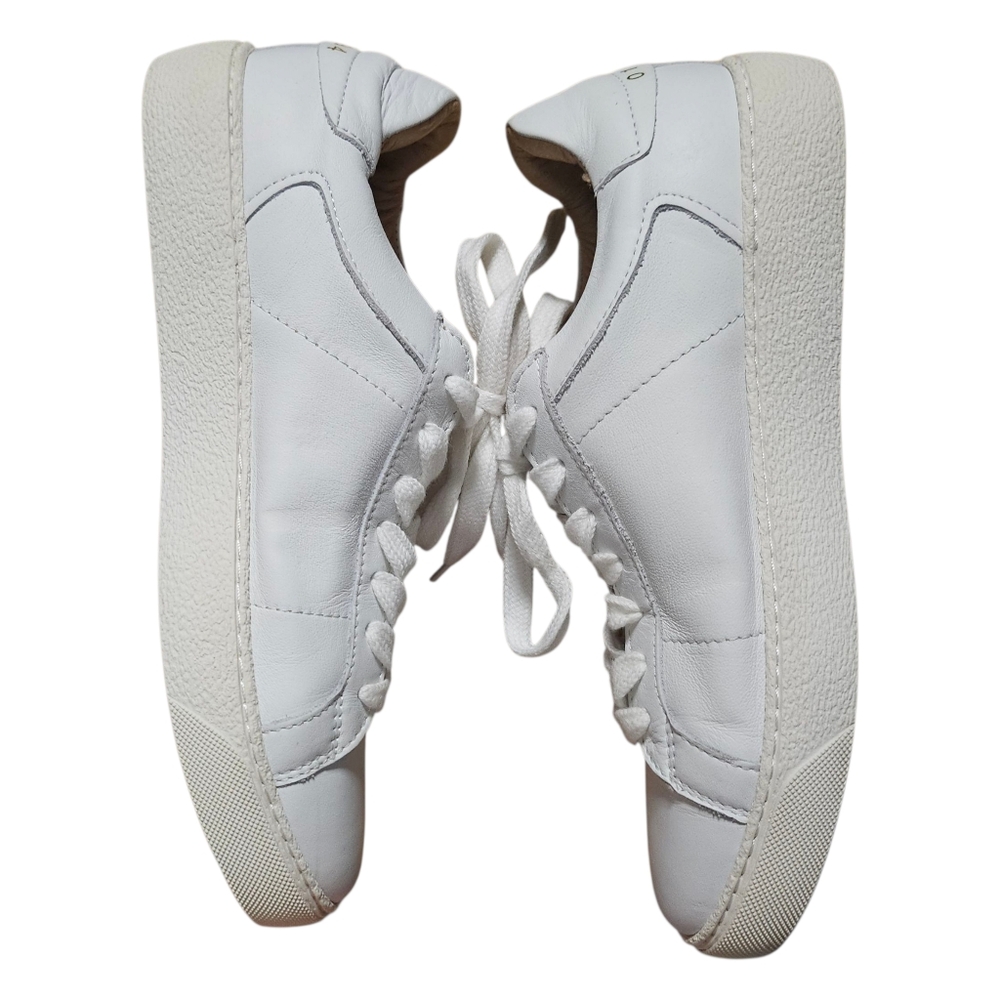 ALLSAINTS Sneaker White Leather Low Top Sheer Tennis Shoe Gold Lettering sz 7 - Picture 9 of 10